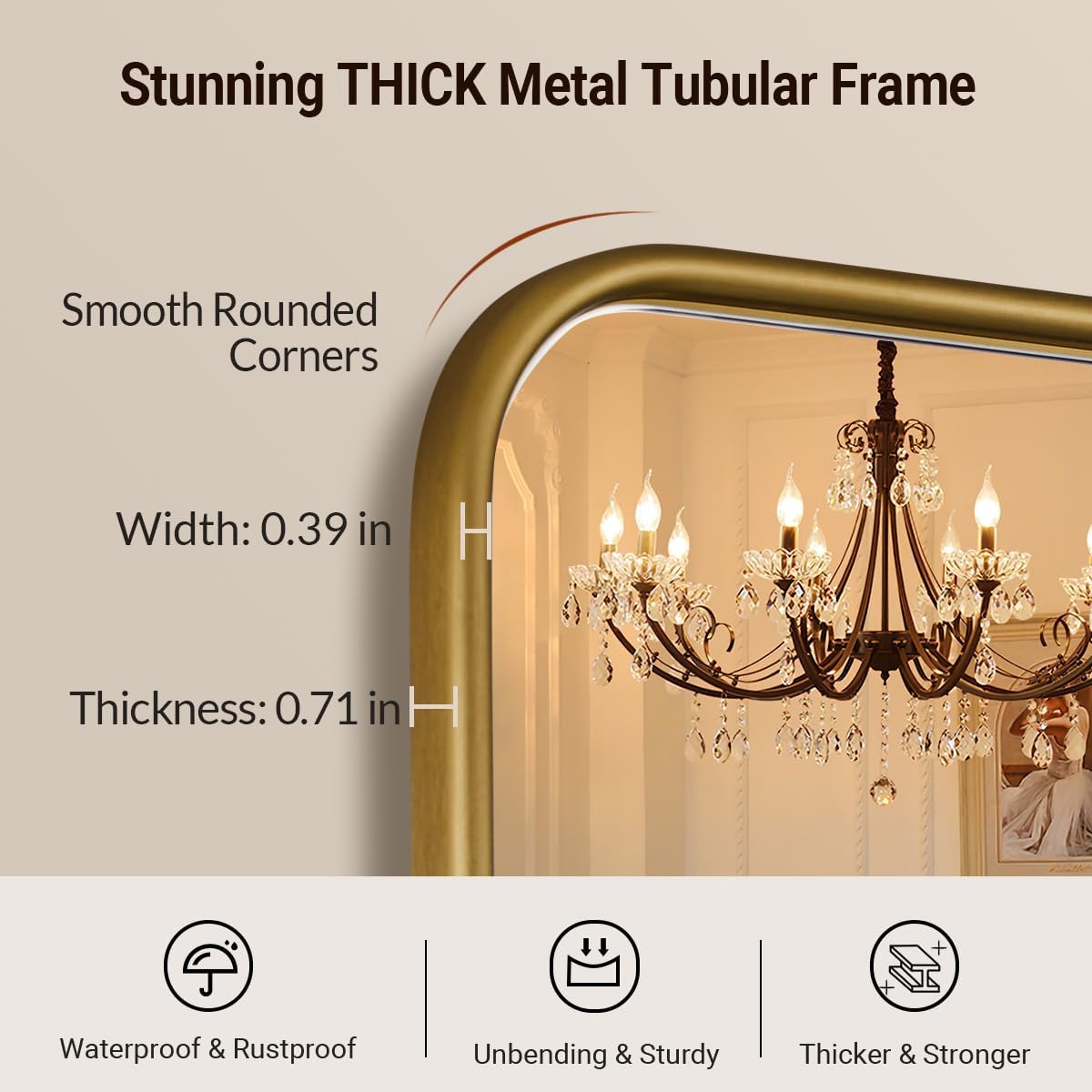 ANDY STAR Gold Bathroom Wall Mirror, 24x36 Inch Rectangle Mirror for Bathroom with Rounded Corner, Brushed Brass Rectangular Vanity Mirror with Anti-Rust Tube Metal Frame, Contemporary, Wall Mount