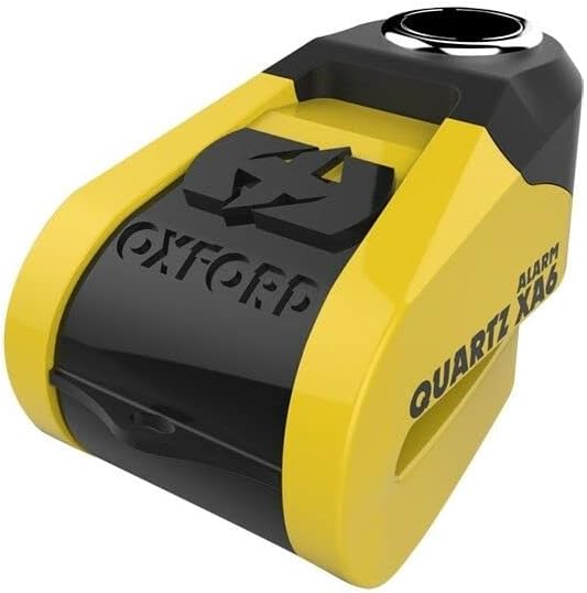Oxford LK215 Quartz XA6 Alarm Disc Lock (6mm pin) USB Rechargeable., Yellow Black