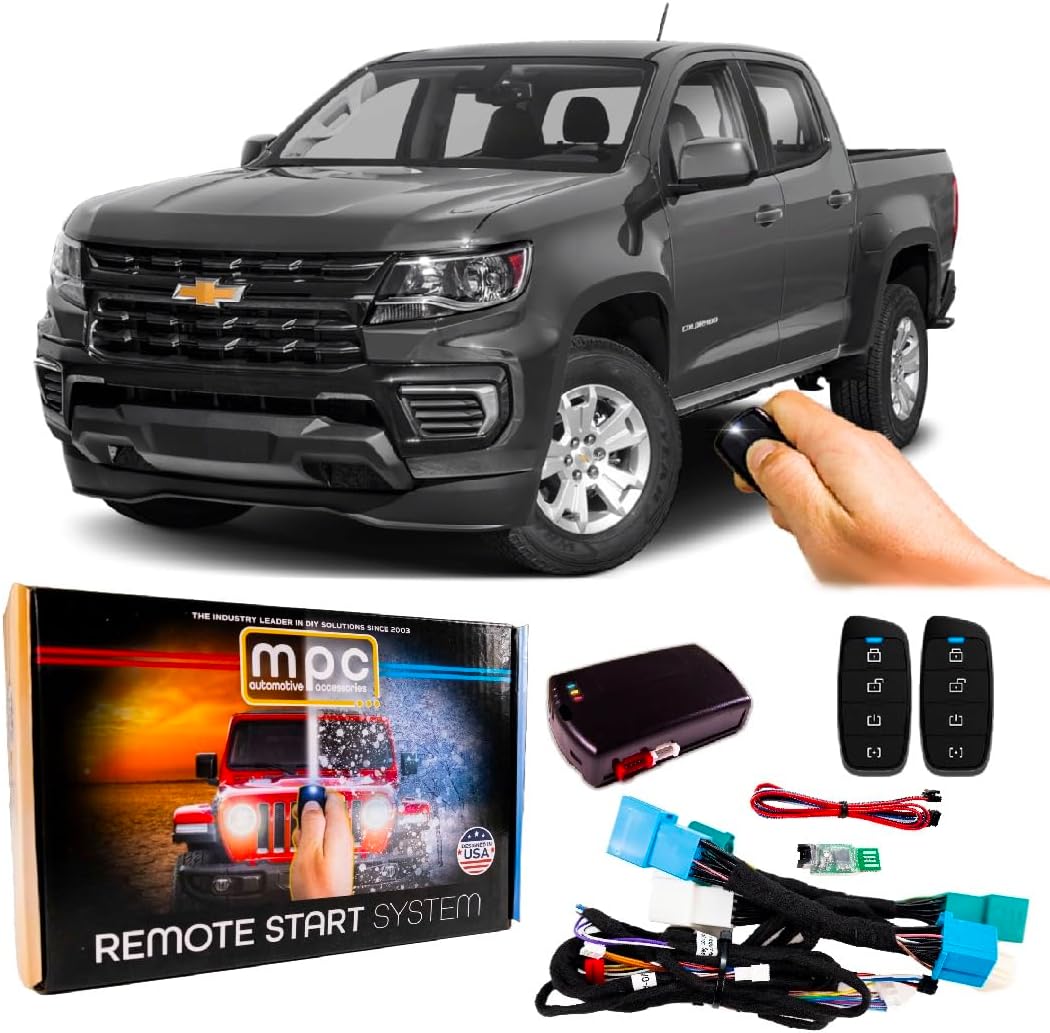 MPC Remote Starter Compatible with 2015-2022 Chevrolet Colorado |Gas| |Key to Start| with T-Harness - FlashLink Updater - (2) Extended Range 4-Button 2-Way Remotes - Up to 1,000 ft Range