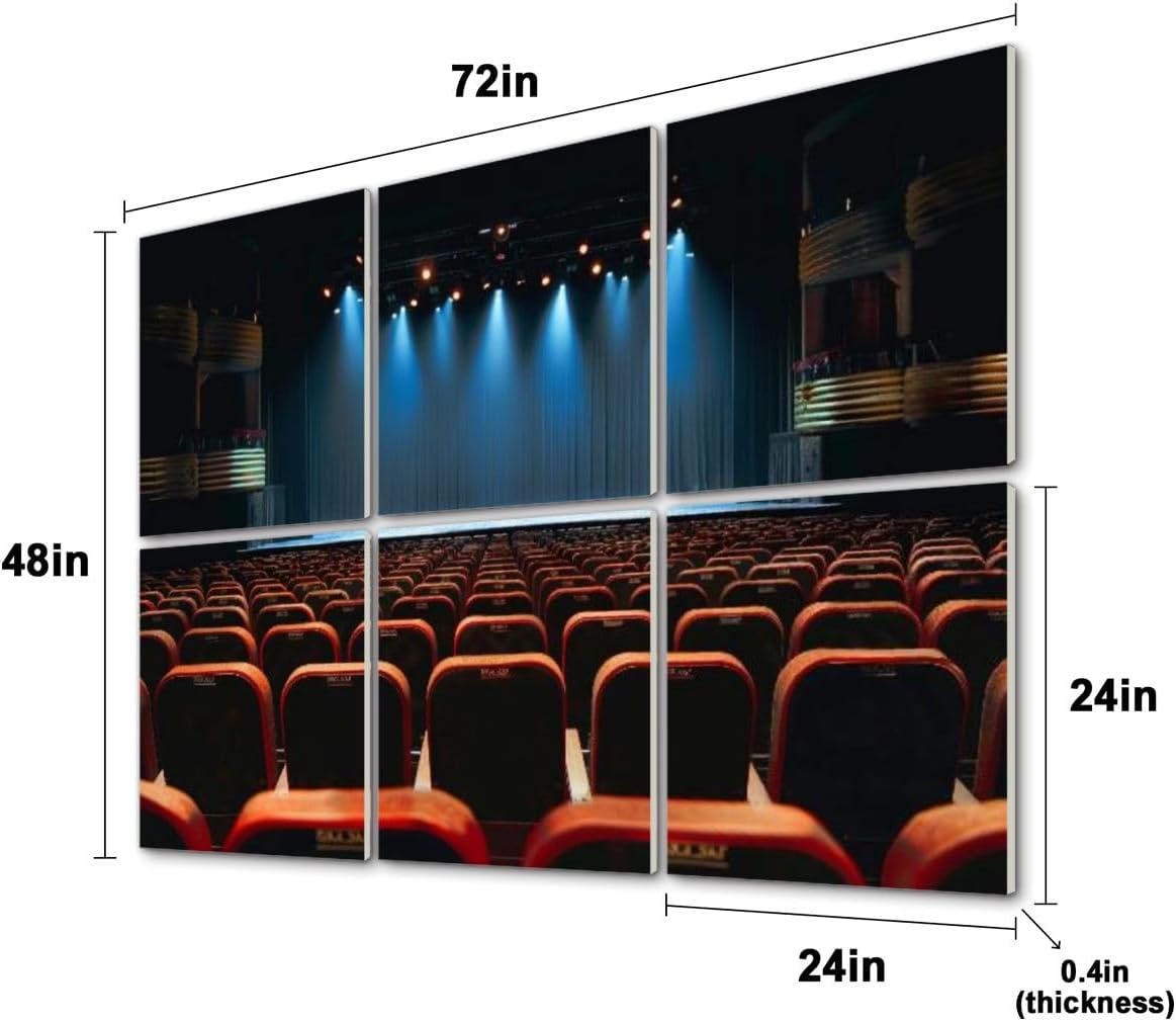 6 Pack Art Acoustic Panels empty vintage seat auditorium theater stage Soundproof Wall Panels, 48
