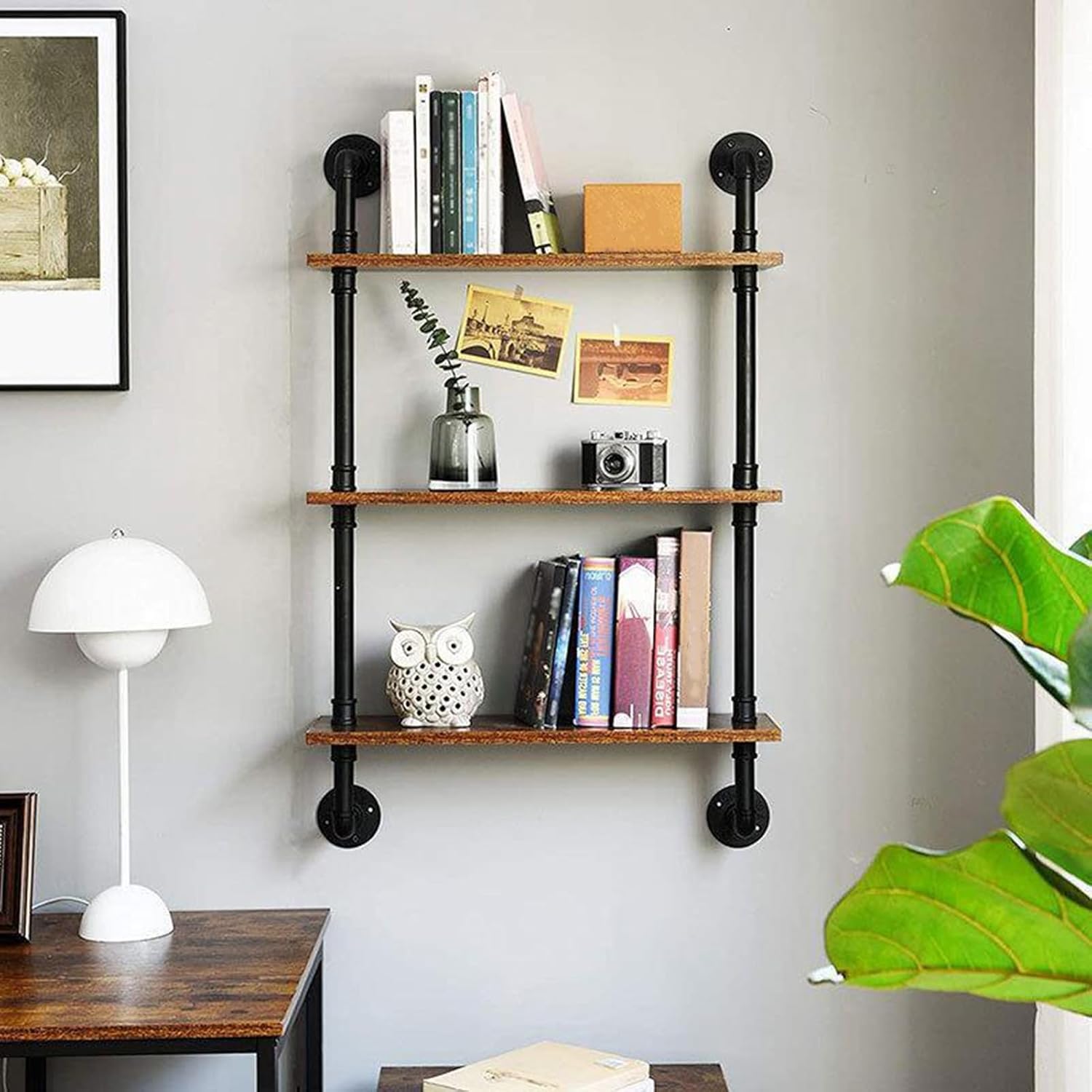 Storage Rack Floating Shelves,Multi-Layer Design Smooth Edge Easy Assembly Rustic Wood Wall Shelves Organizer for Bedroom Living Room Bathroom Kitchen Corner Study Room Triple Layer