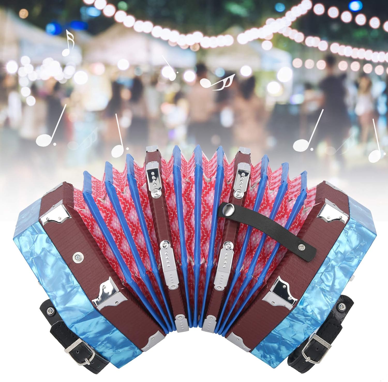 Concertina Accordion Portable Professional Musical Instrument Hand Piano for Adults Students Beginners Performance (Sky Blue)