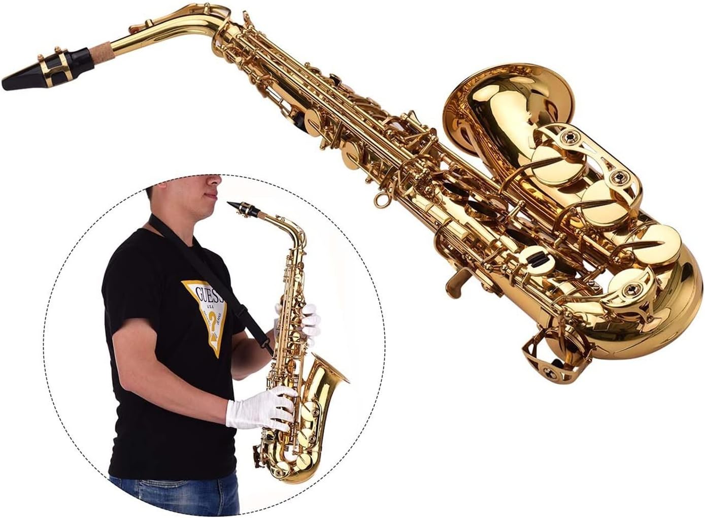 KESHUO EB Alto Saxophone Brass Body White Shell Keys Woodwind Instrument with Carry Case Gloves Brush Sax Neck Strap Brass Sax Beginners Kit