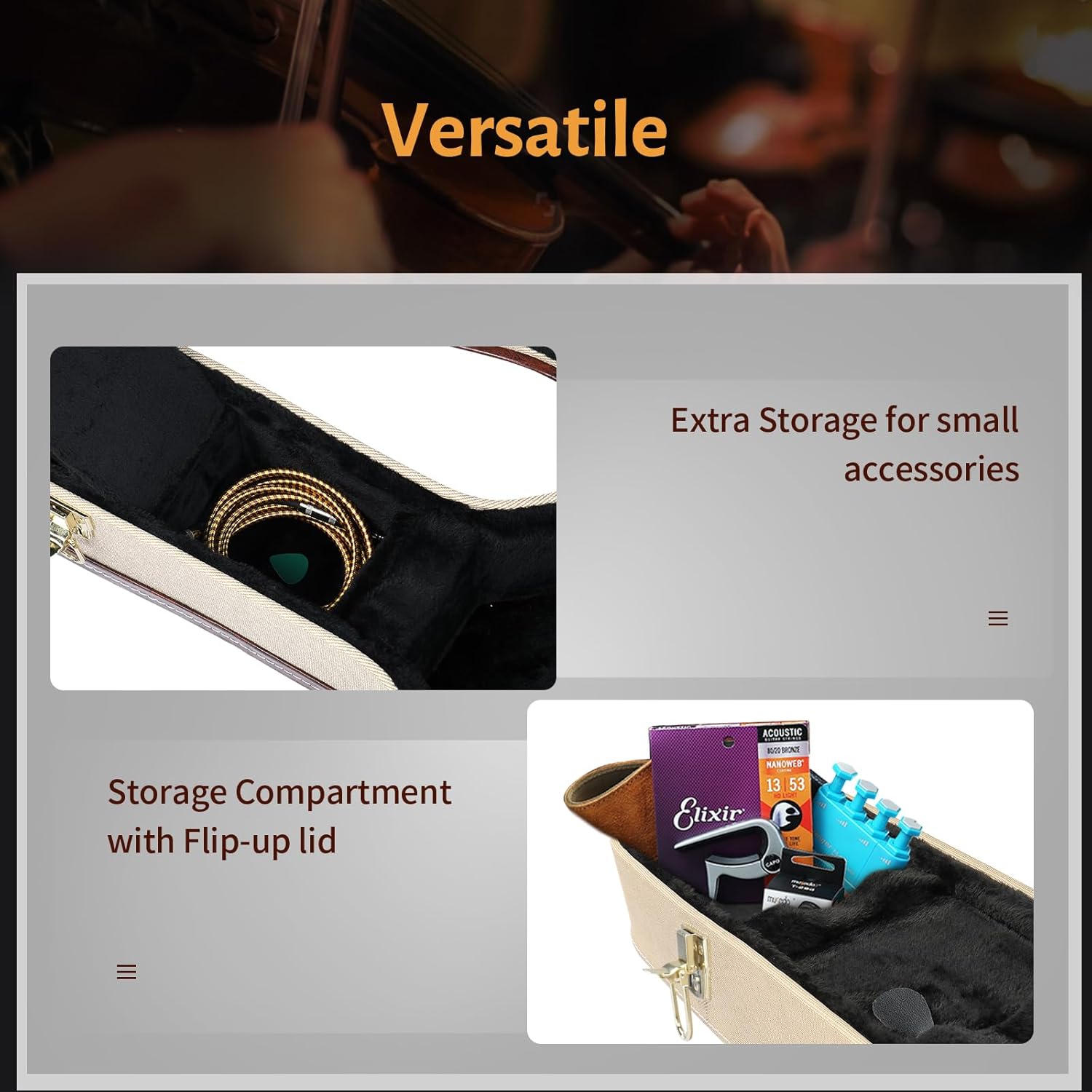 Ktaxon 39 Inch Acoustic Guitar Hard Case, Wood Classical Guitar Case Hard-Shell Gig Bag with Lock Latch Padding, Soft Lining & Accessory Compartment (Beige Grey)