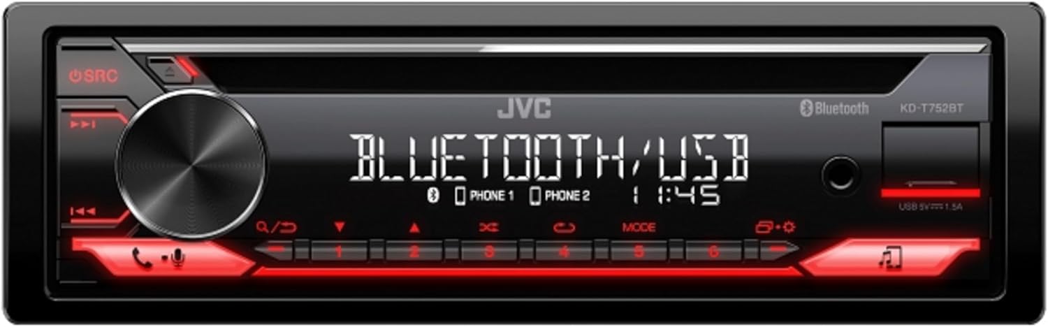 JVC Single-Din Built-in Bluetooth, Dual Phone Connection, Android Music Playback, CD MP3 AM/FM USB AUX Input Car Stereo Player, Pandora Spotify Control iHeart Radio Receiver w/FREE ALPHASONIK EARBUDS