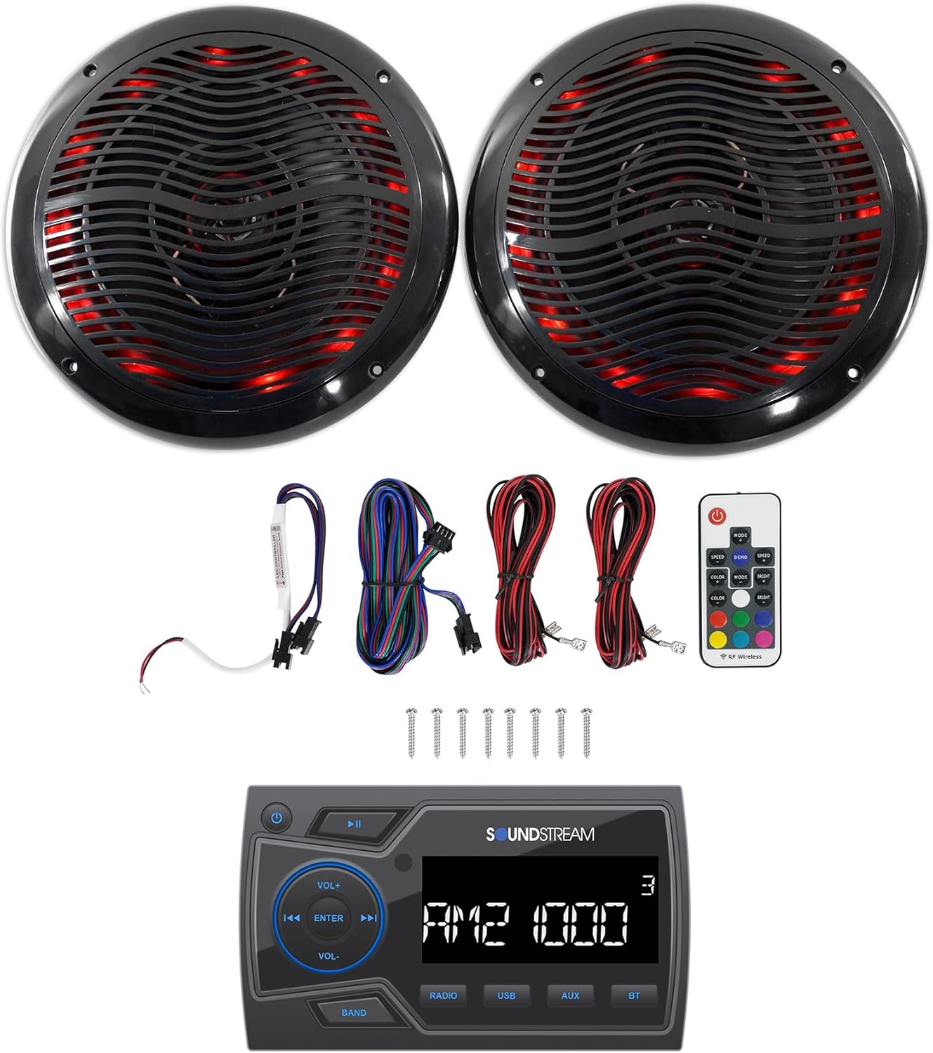 Audiosavings Bundle: Soundstream MHU-32 Marine ATV/UTV Digital Media Receiver Bluetooth/AUX Bundle with Rockville RMC65LB 6.5