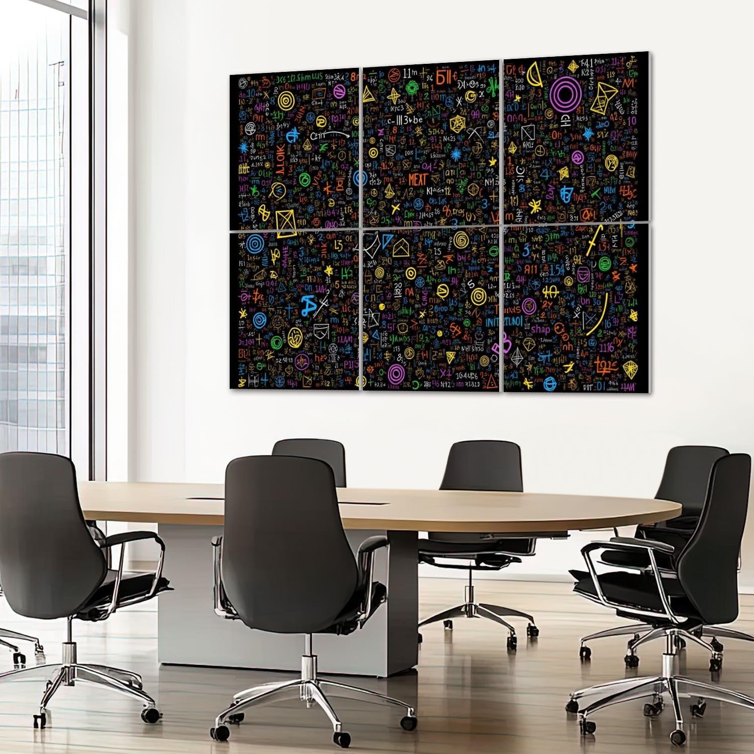 6 Pack Art Acoustic Panels Sound Absorbing Blackboard Math Symbols Numbers Geometric Shapes Letters Colorful Decorative Soundproof Wall Panels Self Adhesive for Recording Studios Office 72