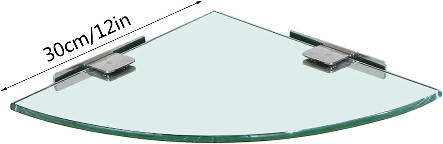 Bathroom Corner Shelf， Stainless Steel Wall Mount Triangle Shelves， 7mm Tempered Glass， Easy to Clean， Shower Storage Shelving，Three Layer-30cm/12in