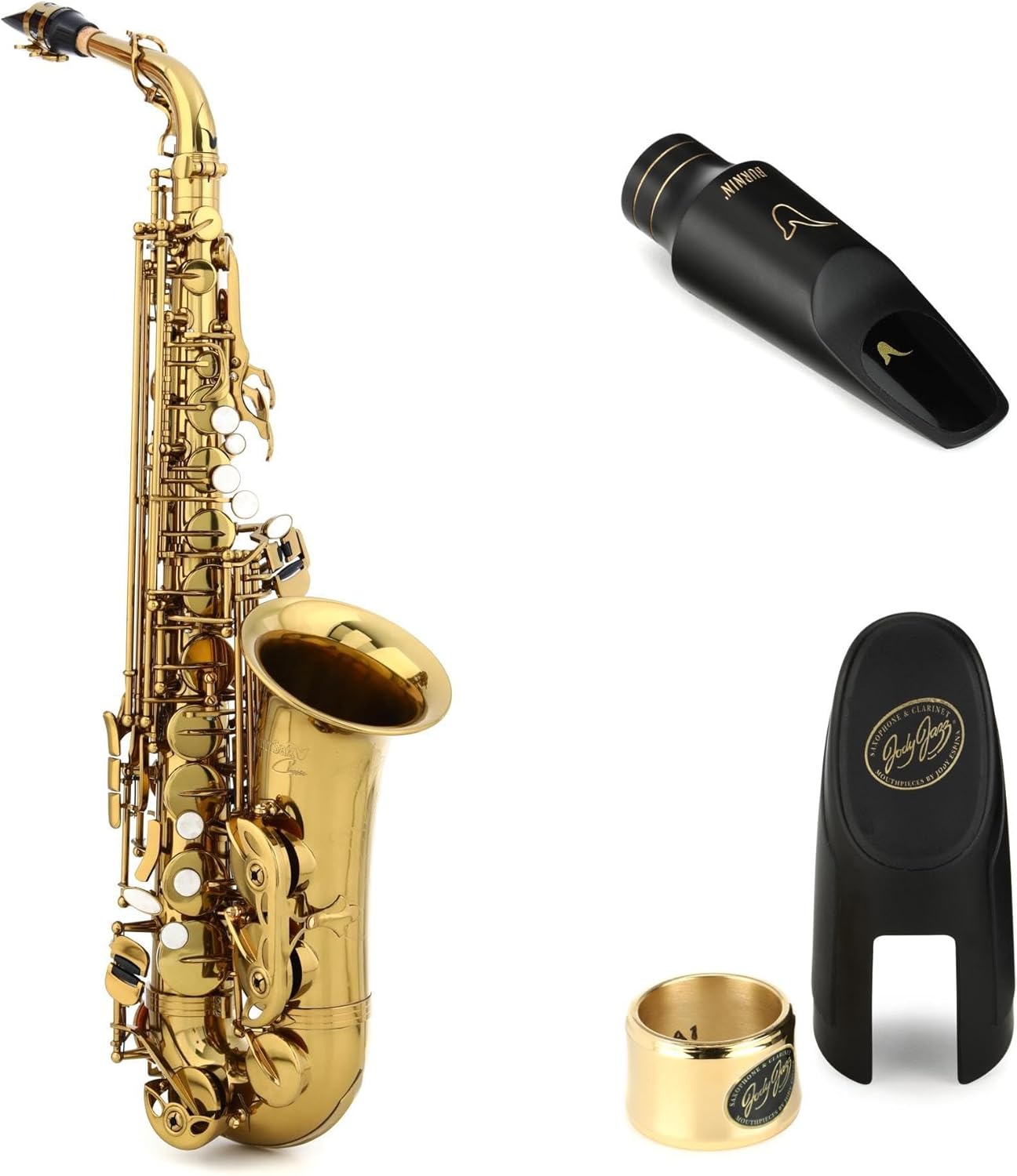 BetterSax Classic Student Alto Saxophone with Professional Burnin' 6 Mouthpiece and Power Ligature Bundle - Includes Ligature, Cap, and Reed - Ideal for Beginners and Intermediate Players