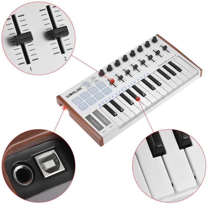 25 Key MIDI Keyboard Pad Controller, USB 2.0 Plug and Play, Win10/8/7/XP, OSX, , Compact and Portable