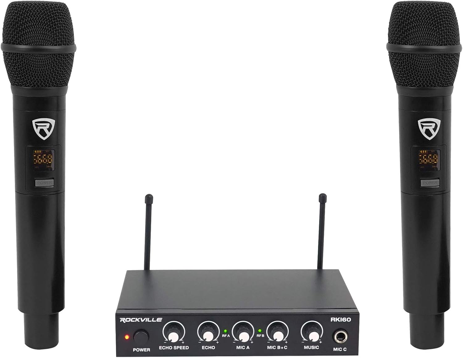 Rockville RKI60 Dual UHF 8-Channel Wireless Microphone Karaoke Interface+Mic Mixer, Adjustable Echo, Multiple Inputs, Easy Setup, for Home Karaoke and Parties