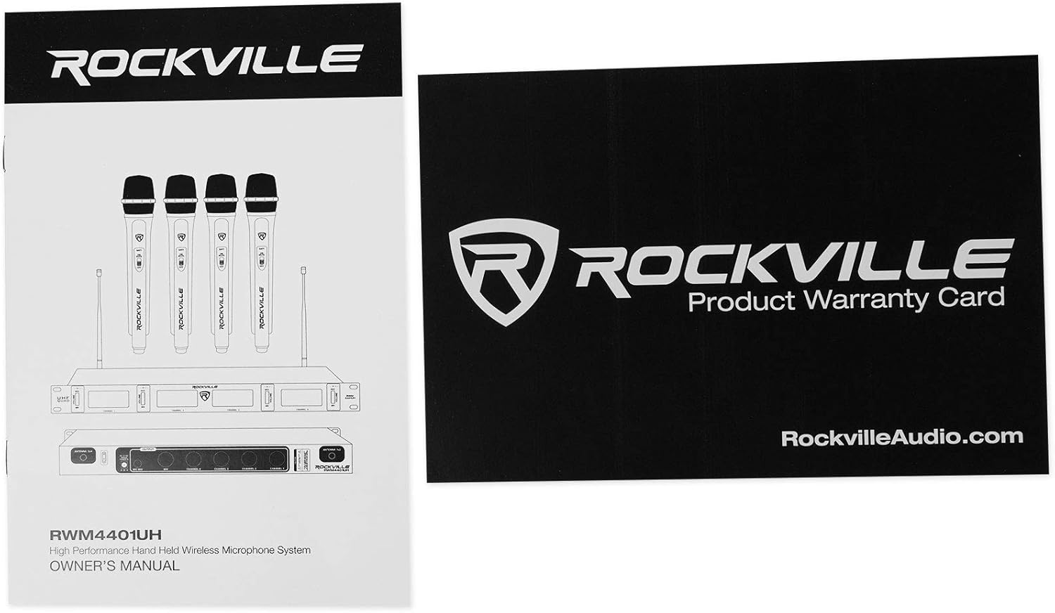 Rockville RWM4401UH Quad UHF Wireless Handheld Microphone System with LCD Display, Low Distortion, Long Range, for Live Performances and Events