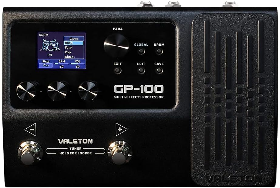 Valeton GP-100 Guitar Bass Amp Modeling IR Cabinets Simulation Multi Language Multi-Effects with Expression Pedal Stereo OTG USB Audio Interface (BLACK)
