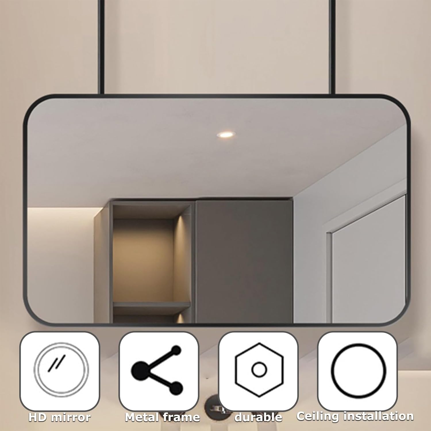 Ceiling Mounted Entryway Mirror Ceiling Mirrors For Bedroom Bathroom Mirror Pivot Corner Bathroom Vanity Wall Mount Mirror Large Ceiling Hanging Mirrors Metal Pole Ceiling Suspended Mirror Big Decor(B