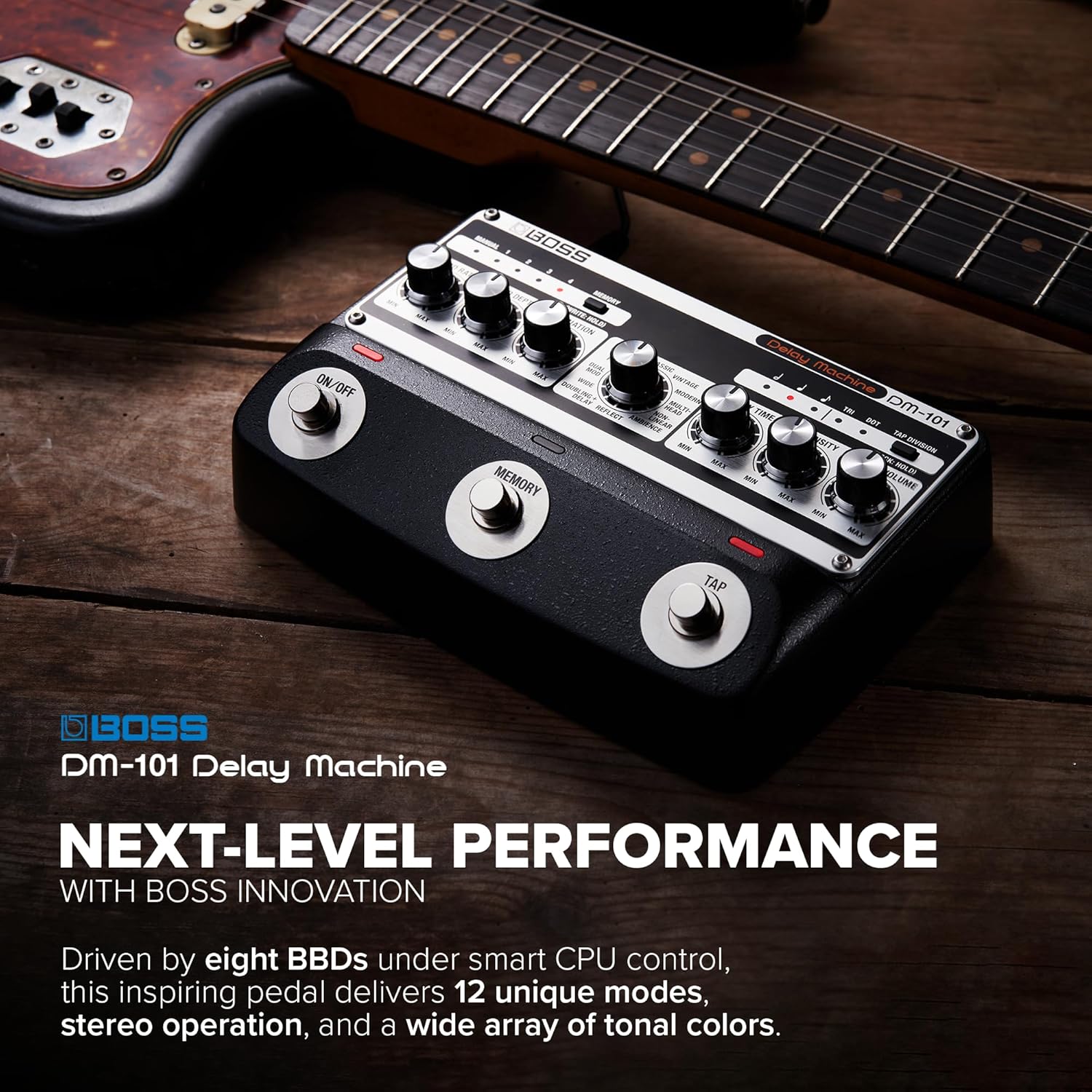 BOSS DM-101 Delay Machine | Ultimate Analog Delay Pedal with Advanced Technology | Warm, Saturated and Highly Musical Sound | 12 Different Modes | Stereo Operation | 127 User Memories