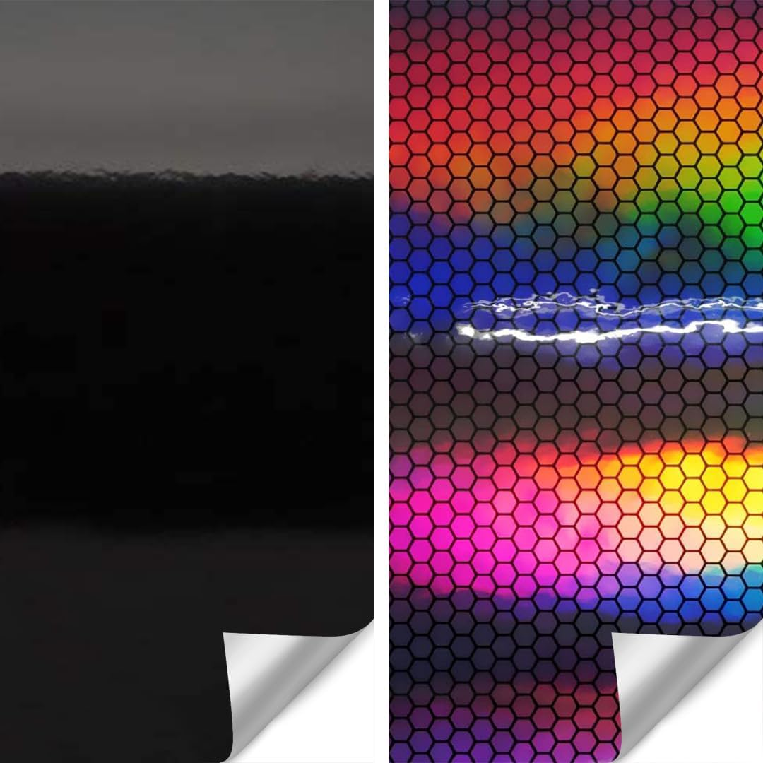 VViViD Full Car Wrap Bundle Gloss Black (50ft x 5ft) and Hex Holographic Chrome (3ft x 5ft) - M0