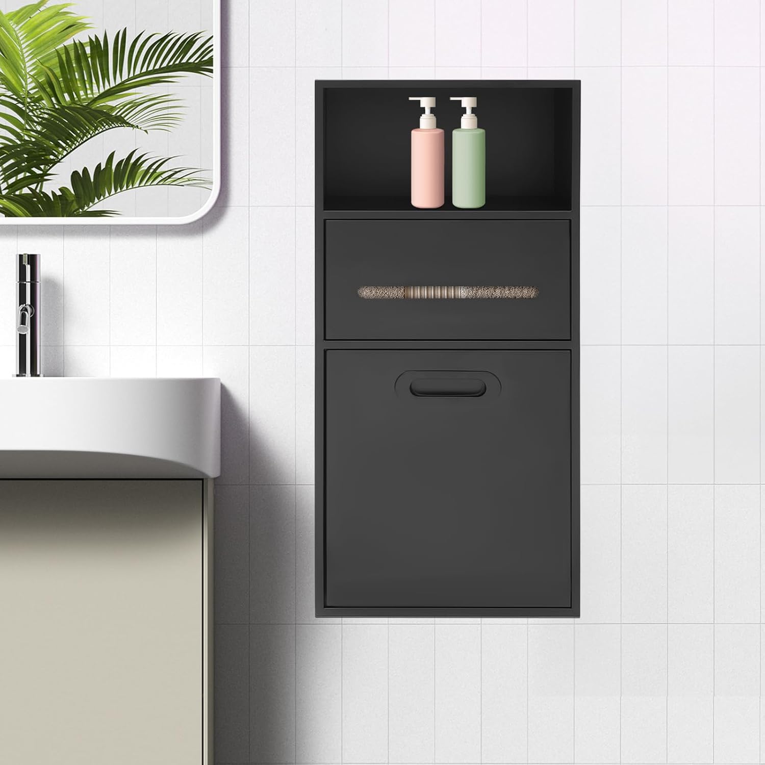 Wall Bathroom Insert Shelf,Wall Niche Medicine Cabinet,Stainless Steel Shower Niche,Toilet Paper Holder Shower Shelves for Bathroom/Bedroom/Office/Kitchen (Black)