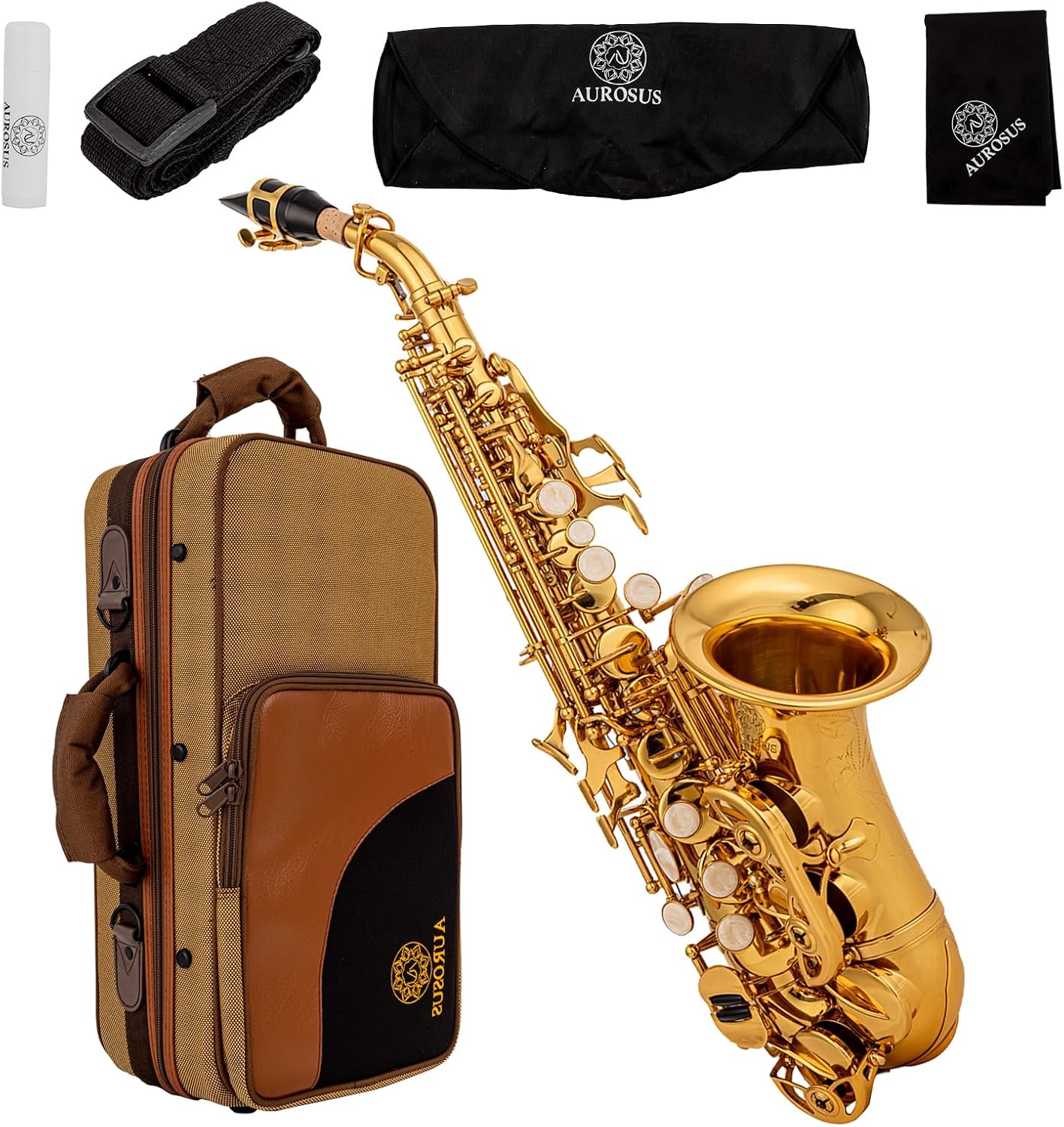 SB-G5 curved Sopranino Saxophone Yellow Brass Body & Keys Gold Lacquer Finish Low Bb - High F# (Gold)