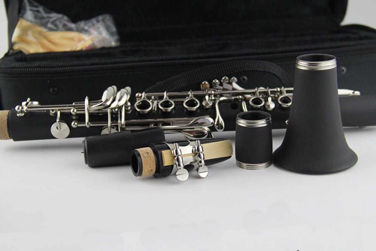 Profession Clarinet Eb Keys Bakelite Nickel Plated Wind instrument with Screwdriver Soft Cleaning Cloth Mouthpiece Reed and Cap case Suitable for professionals and beginners (Eb tone)