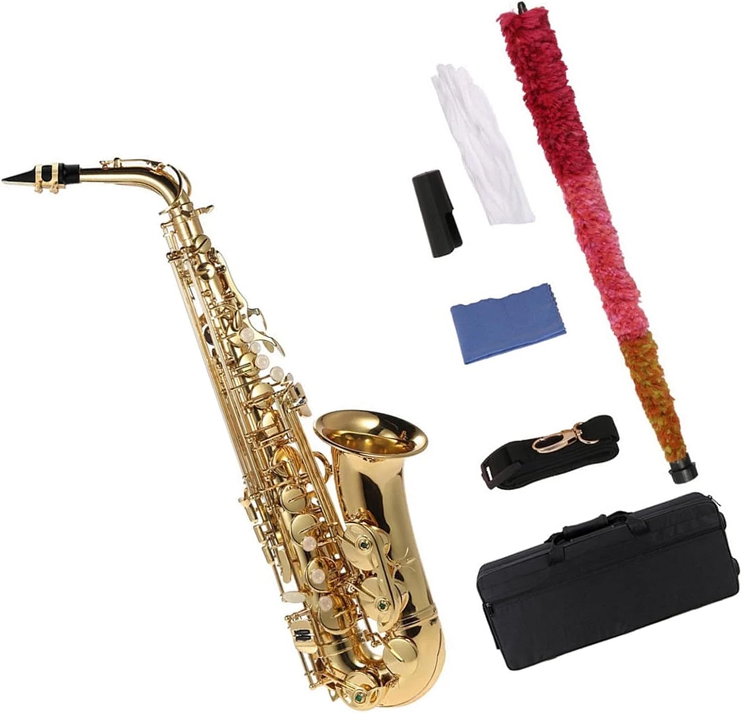EB Alto Brass Saxophone Lacquered Gold E Flat Sax Woodwind Brass Instruments with Cleaning Brush Case