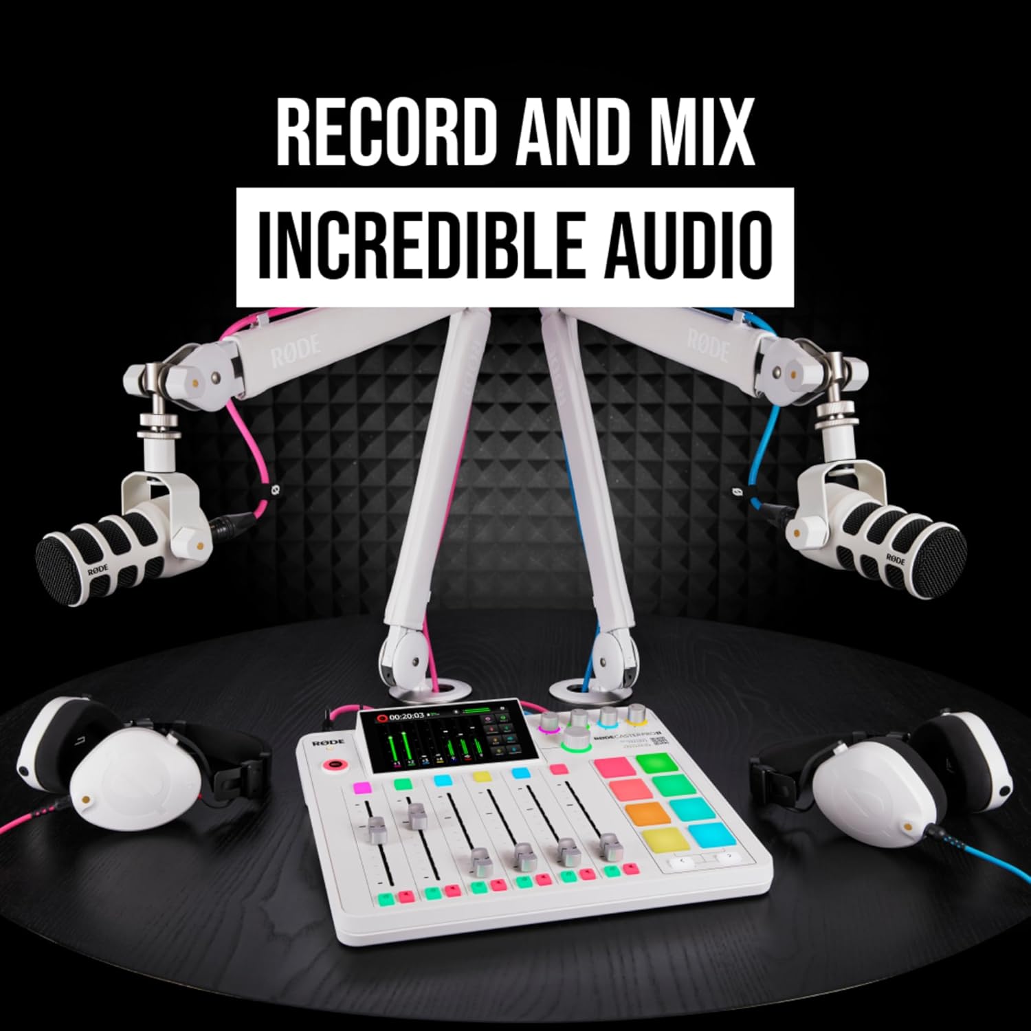 Rode RODECaster Pro II Podcast Production Console (White) with Rode RODECover Dust Cover and 32GB microSD Card