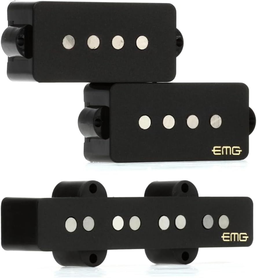 EMG GZR-PJHZ (Geezer Butler) Black Signature PJ Bass Guitar Pickup Set Bundle w/ 12x Fender Guitar Picks, and Liquid Audio Polishing Cloth