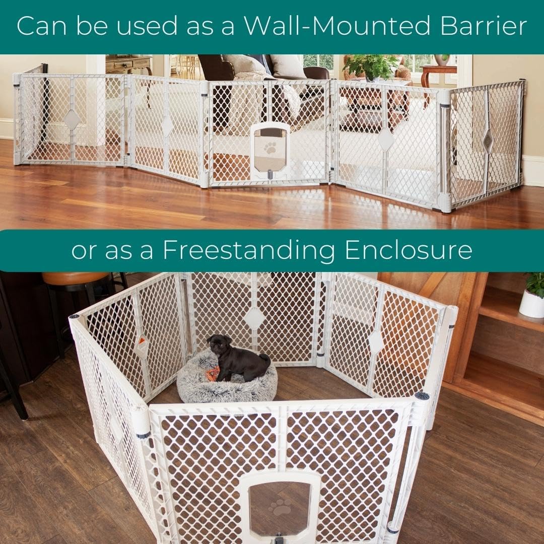 MyPet North States Petyard Passage: 6-Panel Dog Playpen or Dog Fence, Wall Mount Kit Included. Free Standing Play Pen 5.5 ft Corner to Corner, Lockable Pet Door. Made in USA. 26