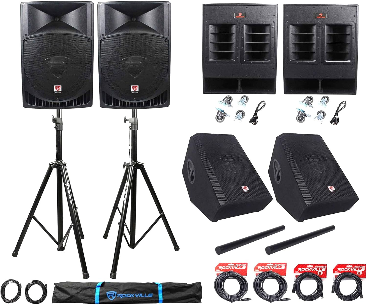 Rockville Complete Church PA System with Speakers + Subwoofers + Monitors + Stands and Cables