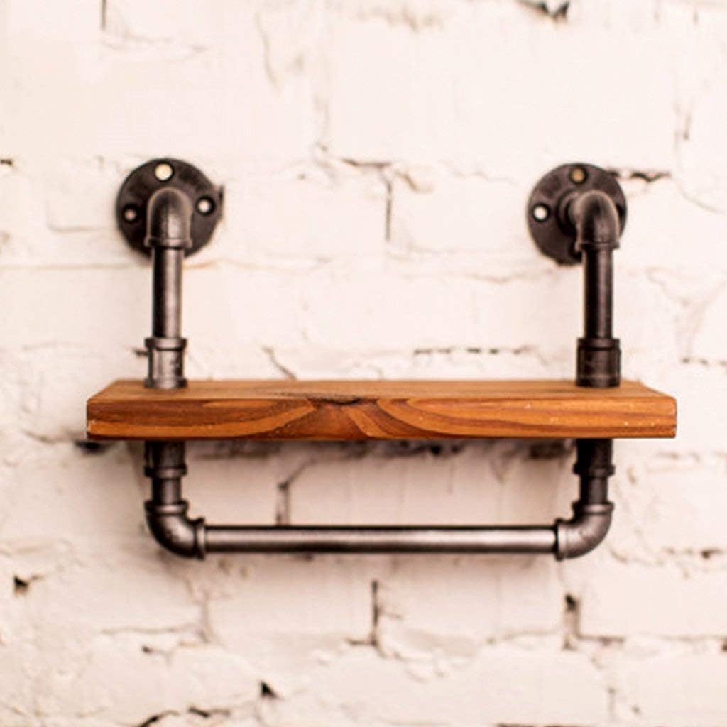 Wall Mount Vintage Wrought Iron Shelf Solid Wood Bar Shelf Creative Storage Storage Rack Pipe Shape Display Stand Pot Stand