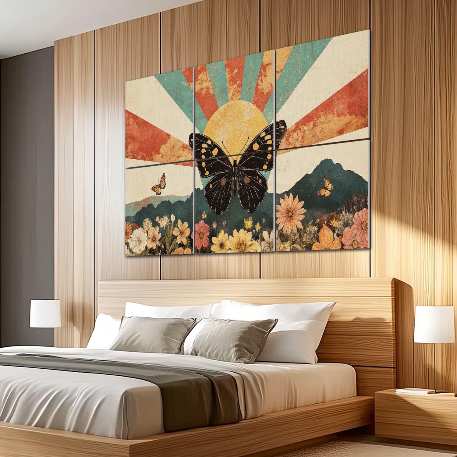 6 Pack Art Acoustic Panels Sound Absorbing Mid Century Modern Abstract Bohemian Sunset Mountains Watercolor Decorative Soundproof Wall Panels Self Adhesive for Recording Studios Office 72