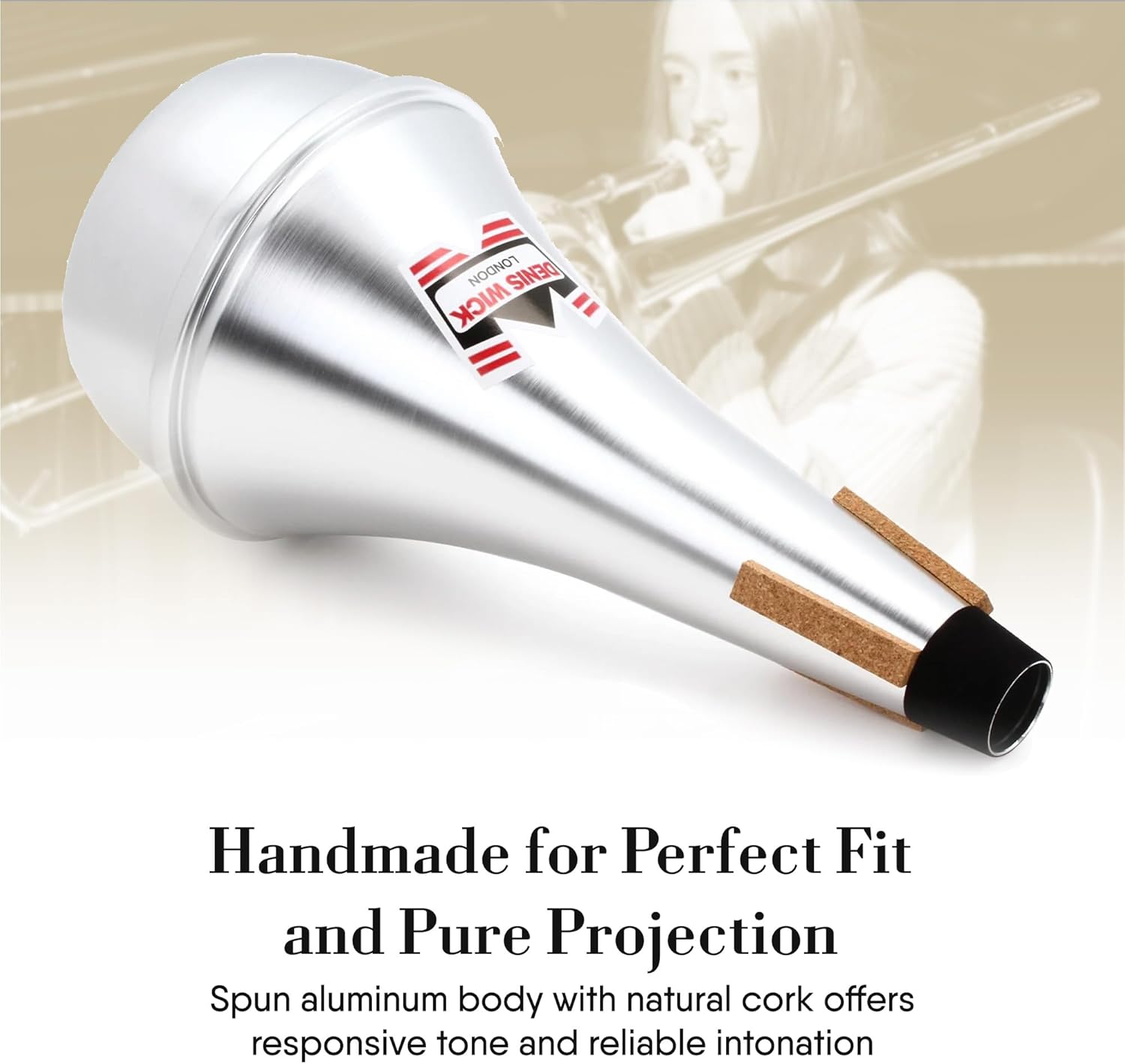 Denis Wick Straight Mute for Trombone, 5505 - Hand-Spun Aluminum Mute with Natural Cork - Brilliant Tone, Reliable Intonation & Tight-Bell Fit for Practice or Performance - 11.1 x 5.4 x 5.4in, 5.15 oz