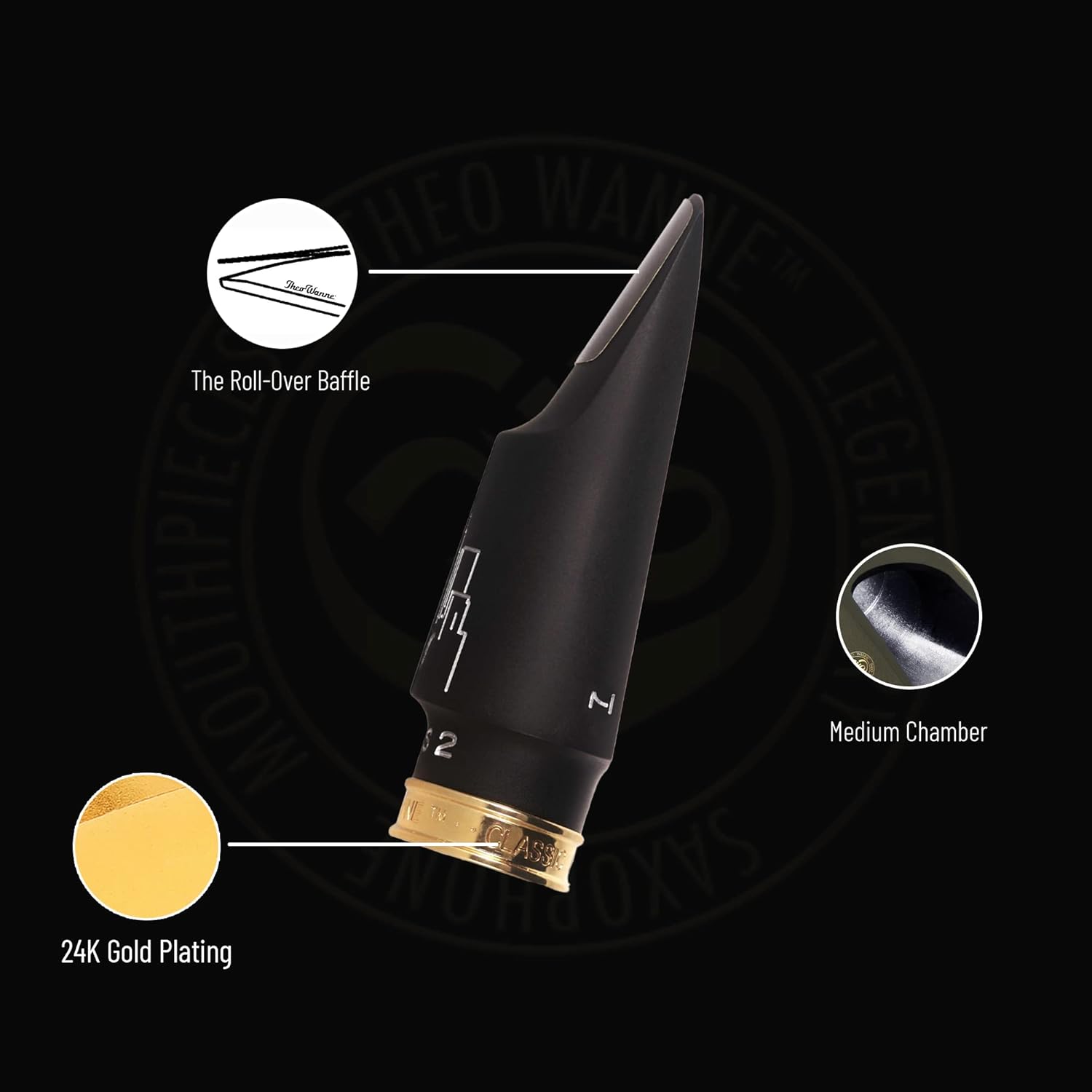 Theo Wanne NY BROS 2 Alto Saxophone Mouthpiece - Roll-Over Baffle - Versatile - Great for All Styles Including Jazz, Rock & Roll - Traditional Vintage Meyer Sound – Hard-Rubber - Medium Chamber