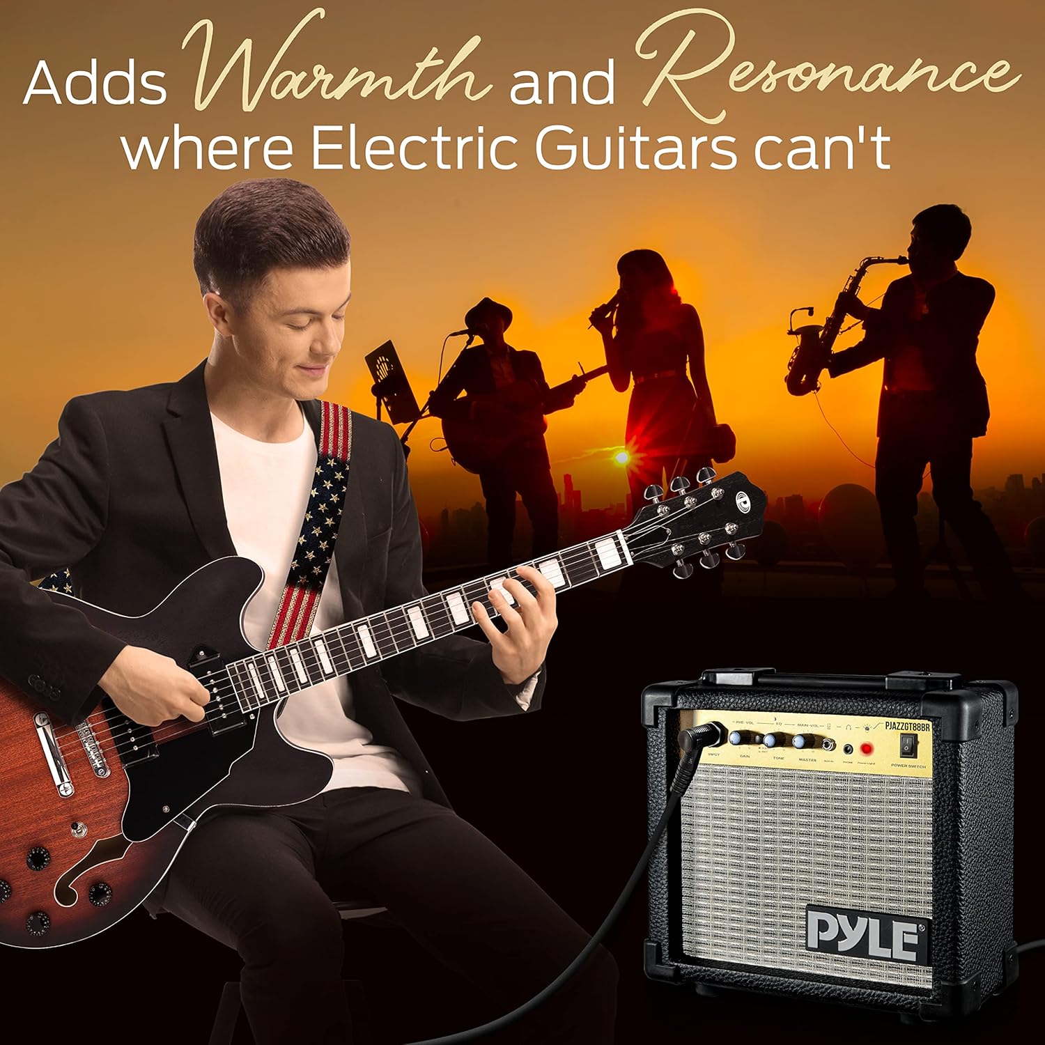 Pyle, Semi Hollow Electric Guitar ,Electric Guitar Kit ,Jazz Style, 6 String w/ Gig Bag and Accessories, Full Size - 41.8