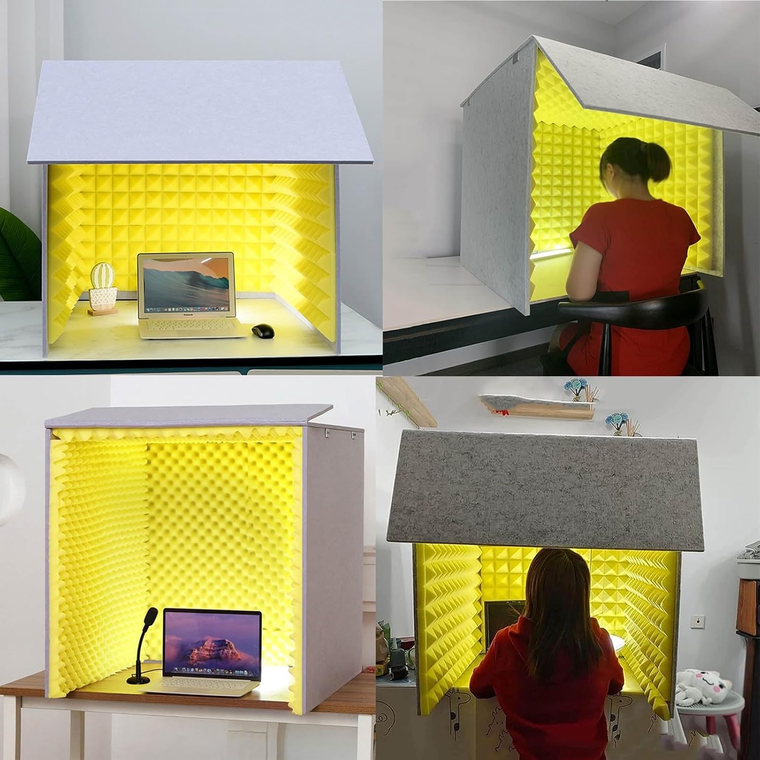 Desktop Soundproof Enclosure, Microphone Soundproof Room, Portable Recording Studio, Suitable for Dubbing Learning (Yellow)