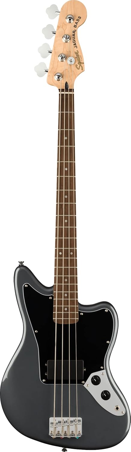 Fender Squier Affinity Jaguar Bass H - Charcoal Frost Metallic Bundle with Rumble 15 Amplifier, Instrument Cable, Gig Bag, Tuner, Strap, and Austin Bazaar Instructional DVD