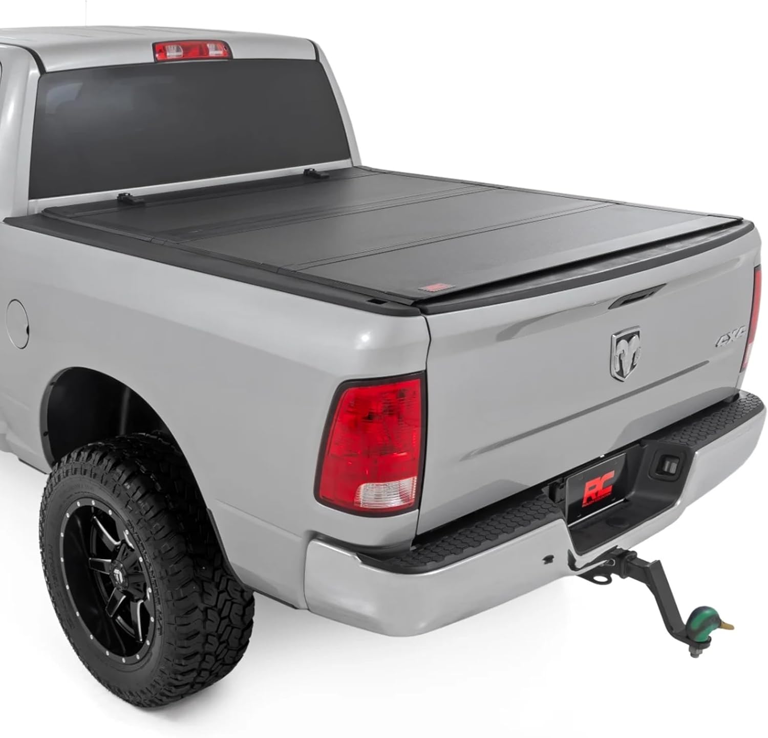 Rough Country Hard Flip Up Truck Bed Tonneau Cover for Dodge Ram 1500 (2009-2018) & 2500 (2010-2025) - Aluminum Tri-Fold Bed Cover, Fits 6'4 (76.3