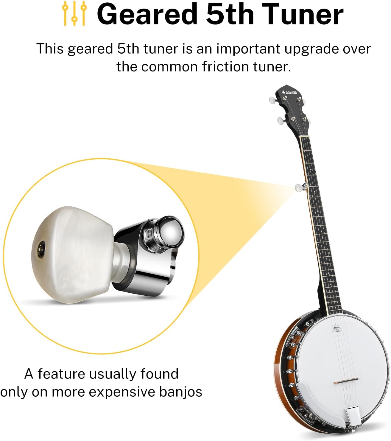 Donner Banjo Full Size 5 String Tenor Banjolele Guitar with Banjo Kit Tuner Gig Bag, Stringed Musical Instruments for Adult Beginner，DBJ-200