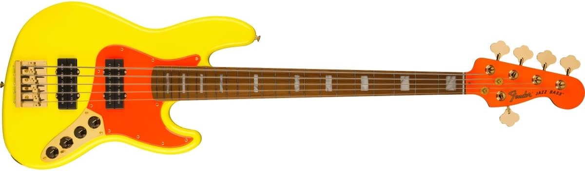 Fender MonoNeon 5-String Jazz Bass, Neon Yellow, Maple Fingerboard