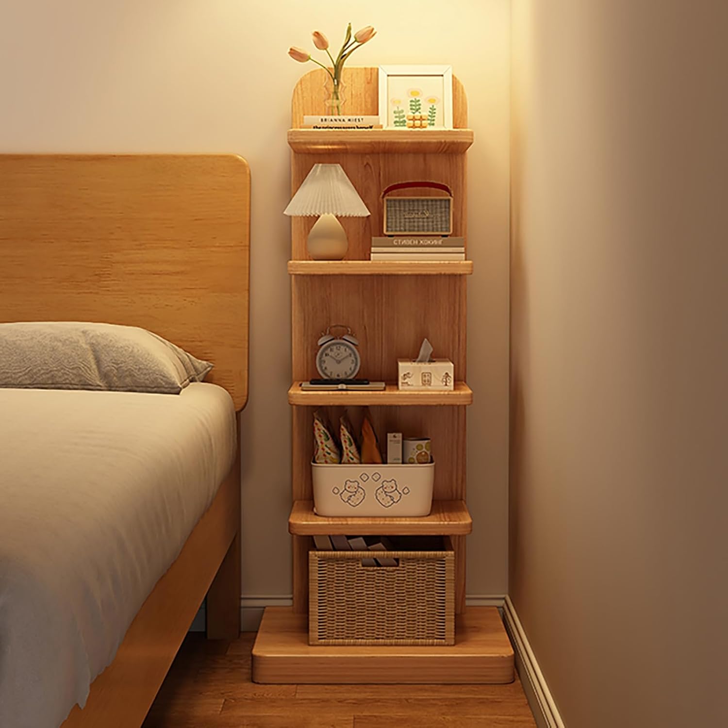 Vertical Spine Bookshelf Tower Solid Wood Open Book Shelf, 5/9-Tier Spine Book Tower Invisible Floating Storage Shelves, Small Bookcase for Small Space(Yellow,87cm/34in)