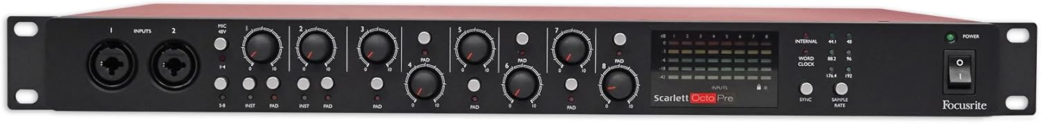 Audiosavings Bundle:(1) Focusrite Scarlett OctoPre 8-Channel Microphone Mic Preamp Bundle with (1) Rockville RMIC-SR Handheld DJ Vocal Recording Wired Microphone+Cables+Mic Case (2 Items)