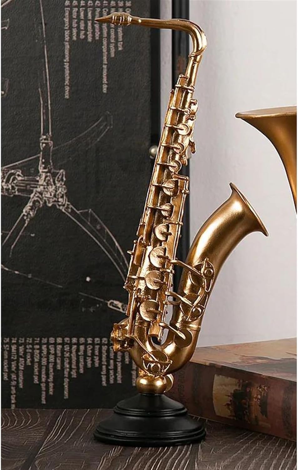 Musical Instrument Model Kits Light Luxury Musical Instrument Ornaments Music Art Resin Crafts Violin Saxophone French Horn Decorative Articles(Saxophone)