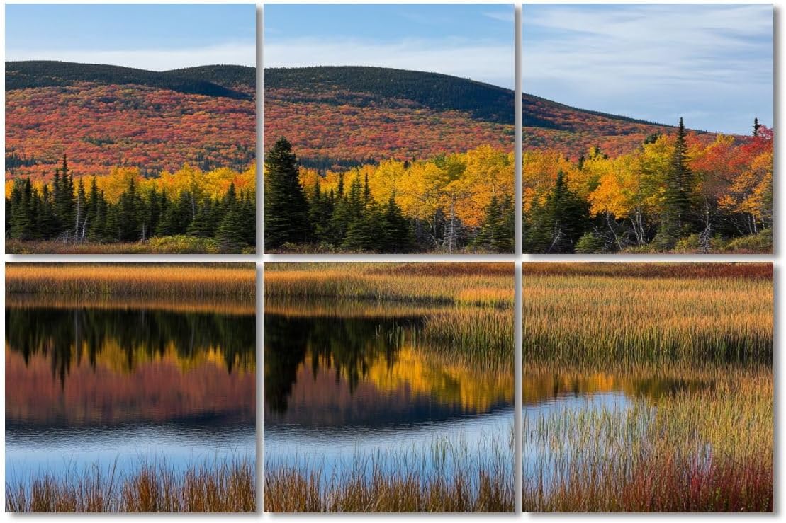 6 Pack Art Acoustic Panels Sound Absorbing Nature Mountain National Park Lake Landscape Autumn Foliage Reflection Decorative Soundproof Wall Panels Self Adhesive for Recording Studios Office 72