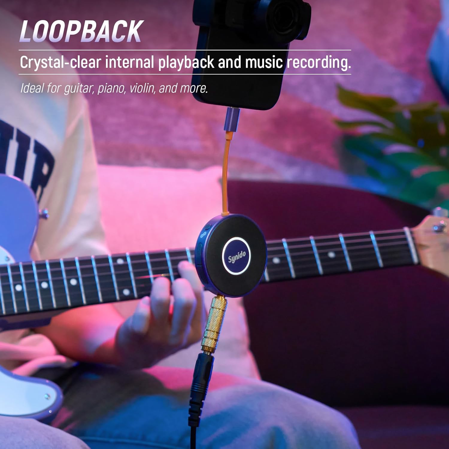 Synido MIDI Pad Beat Maker Machine with 64 Velocity Sensitive RGB Pads and Synido Portable Guitar Audio Interface for Live Stereo Streaming While Charging