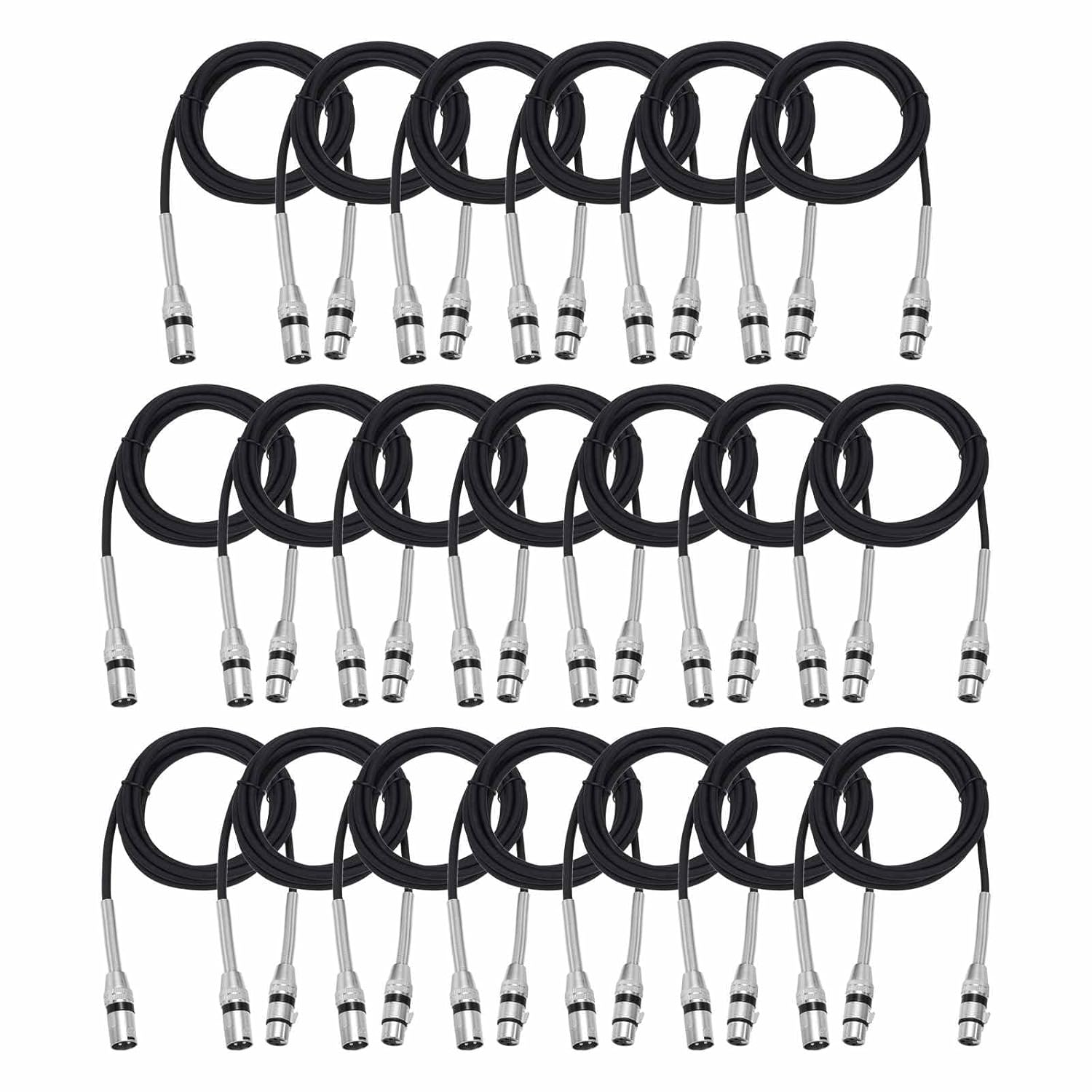 DMiotech 20 Pack XLR to XLR Cable, 3-Pin 22AWG OFC Male to Female Microphone Cable Mic Cord Wire Connector for Speaker Mixer, Studio, PA Systems, 10 Feet(Black)
