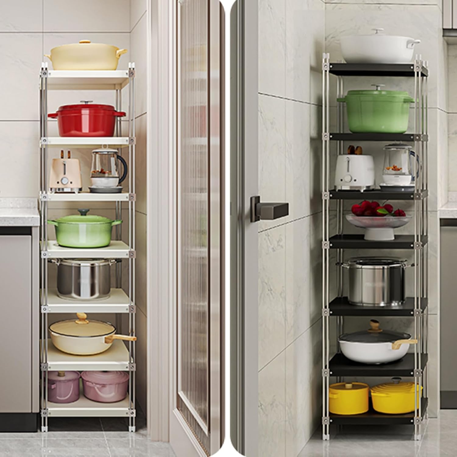 4/5/6/7 Tier Storage Rack, Adjustable Storage Rack, Corner Stainless Steel Rack for Entryway, Living Room, Narrow Space, Pantry, Bathroom(Black,35 X 35 X 120cm) (Black 35 X 35 X 140cm)