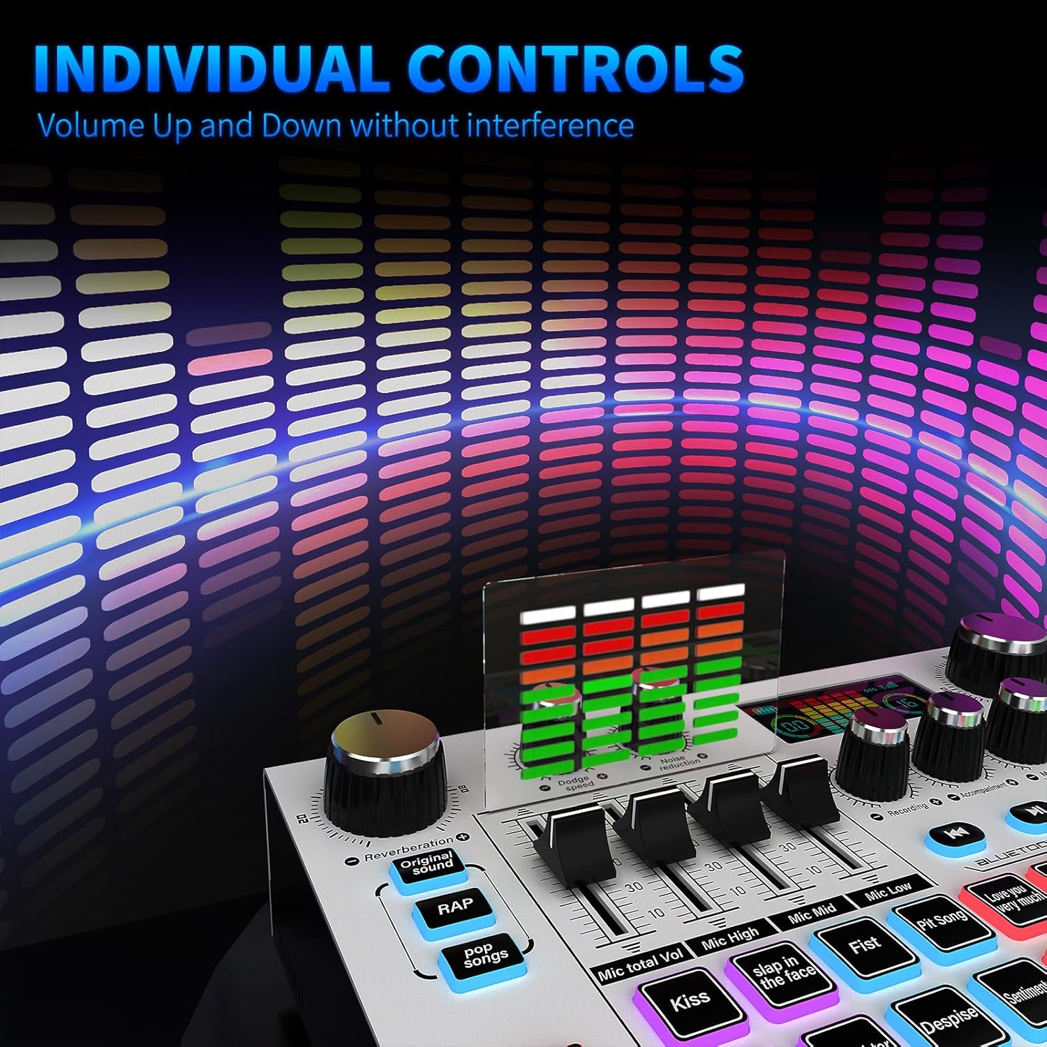 Streaming Audio Mixer, LCD Gaming Audio Mixer Interface, Live Sound Card with Bluetooth, 48V Phantom Power for Live Streaming Podcast, Recording, Gaming