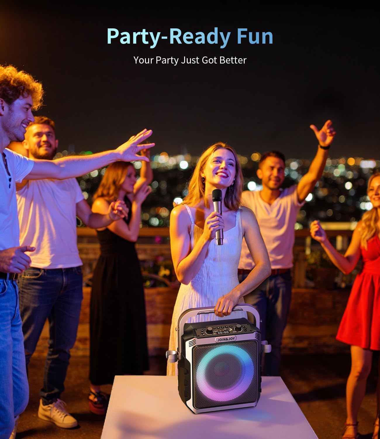 Portable Karaoke Machine, with Wireless Microphones, Bluetooth Party Speaker with LED Lights, Loud Subwoofer, USB/AUX, Outdoor Karaoke Speaker for Adults & Kids, Home & Party