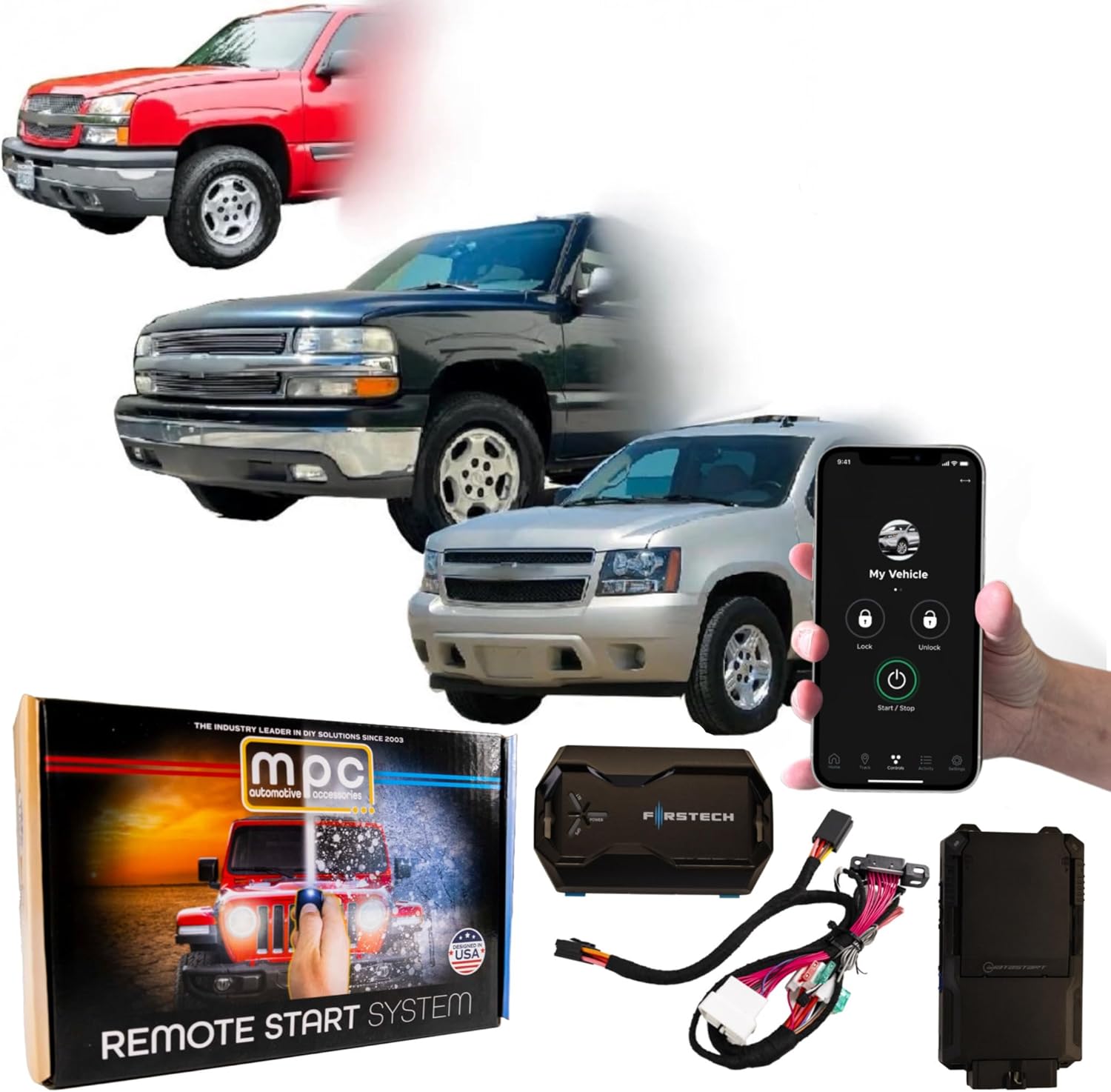 MPC Remote Start Kit Compatible with Chevrolet & GMC 03-06 || Silverado & Sierra || Tahoe & Yukon || Suburban & Yukon XL || Avalanche || Phone App Control Included || Semi-Plug N Play