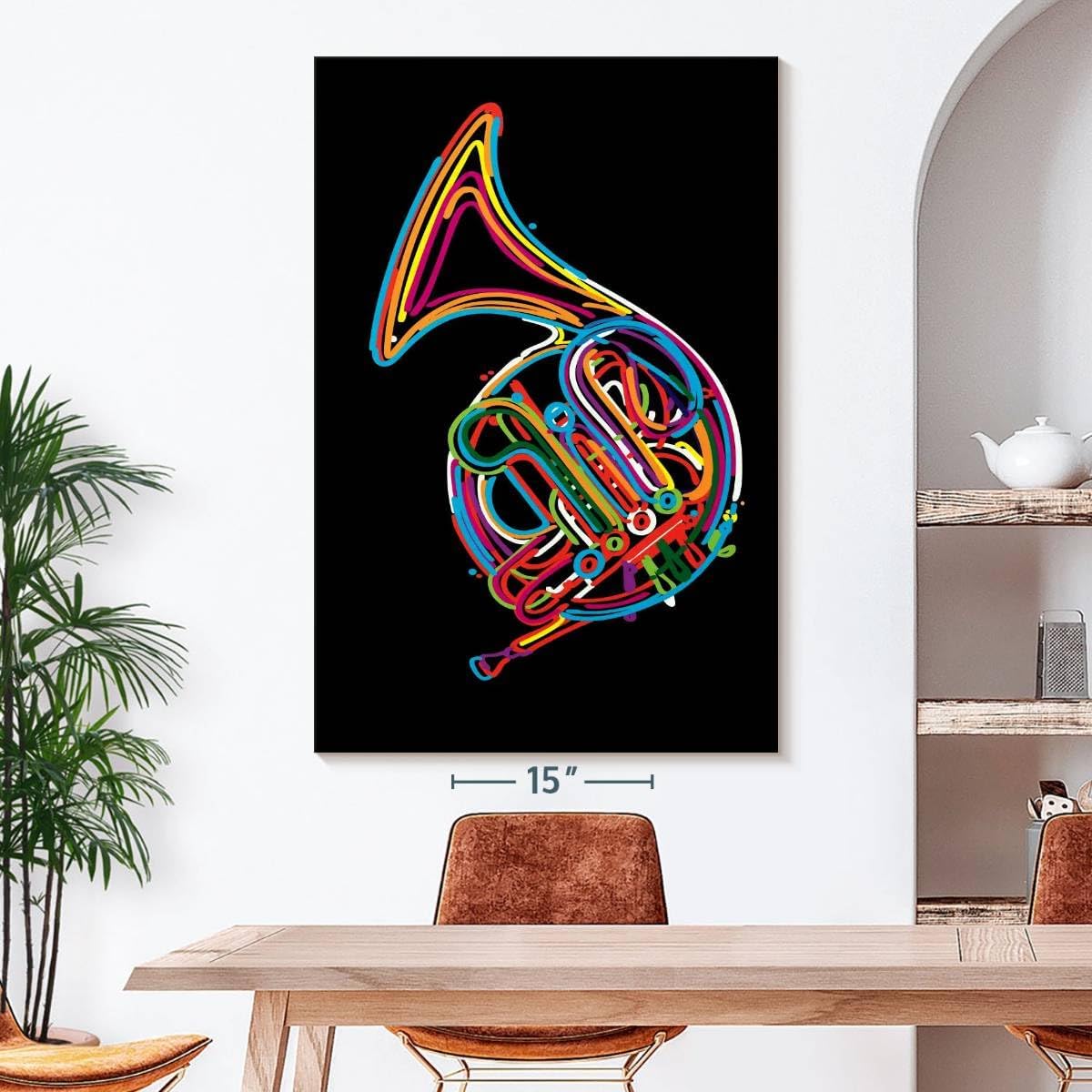 ElephantStock - French Horn In Colors Wall Art - Vertical Canvas Wall Art - Living Room Wall Decor - Digital Art Music Canvas Art - Black And Turquoise Decor - 34