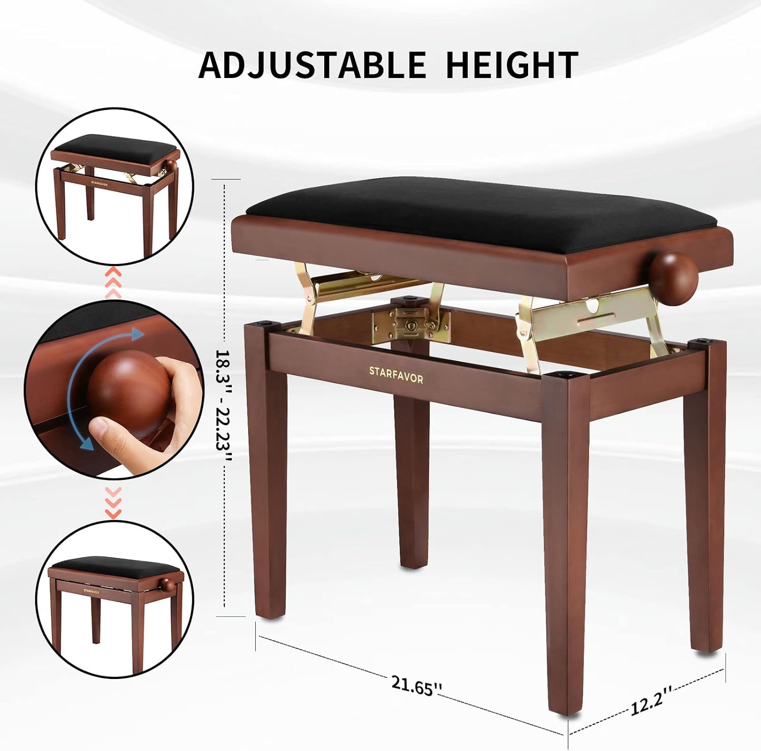 Starfavor Digital Piano 88 Key Weighted Keyboard Piano SP-20 & Piano Bench Adjustable, Wooden Piano Stool Padded Piano Seat